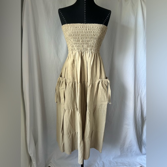 Thaluta 100% Organic Cotton Boho Festival Maxi Skirt or Dress Keela Beige OS - Picture 5 of 11